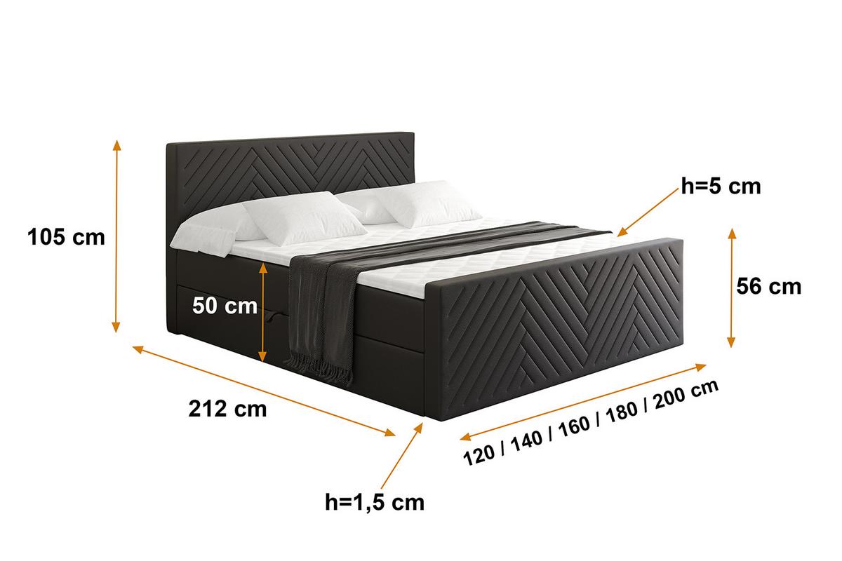 BOXBETT mit Matratze H4 und Lattenrost - VEXA-Z - 120x200 - Schwarz Kunstleder - Schwarz, Holzwerkstoff (120/200cm) - ALTDECOR