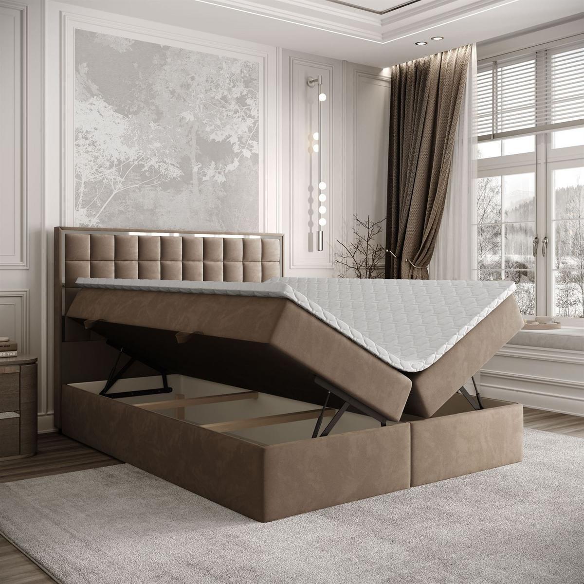 BOXSPRINGBETT ISADORA SILVER mit Bettkasten und Topper 160x200 cm Royal Velvet 176 - Beige, Textil - Lookway