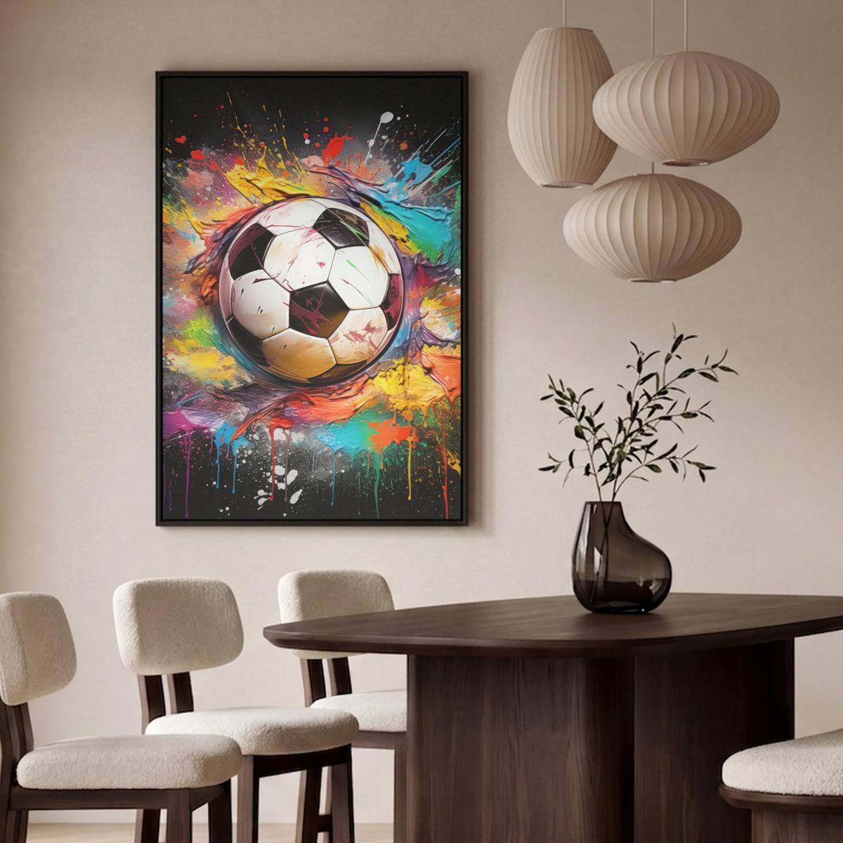 LEINWAND Bilder mit Rahmen - Fußball - Farbe - Farben - Schwarz - Weiß - 100x150 - Weiß, Textil (100/150cm) - MuchoWow
