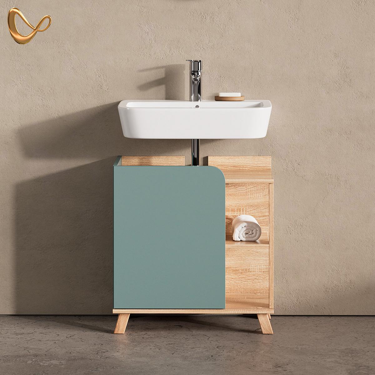 WASCHBECKENUNTERSCHRANK Marano Blau-Grau 60 x 65 cm mit Tür und offenen Fächern - Blaugrau, Holzwerkstoff (60/65/35cm) - Livinity®