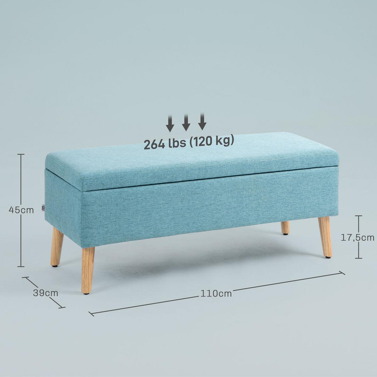 TRUHENBANK scandinavia Polyester Holz Blau - Blau, Kunststoff (39/45/110cm) - HOMCOM