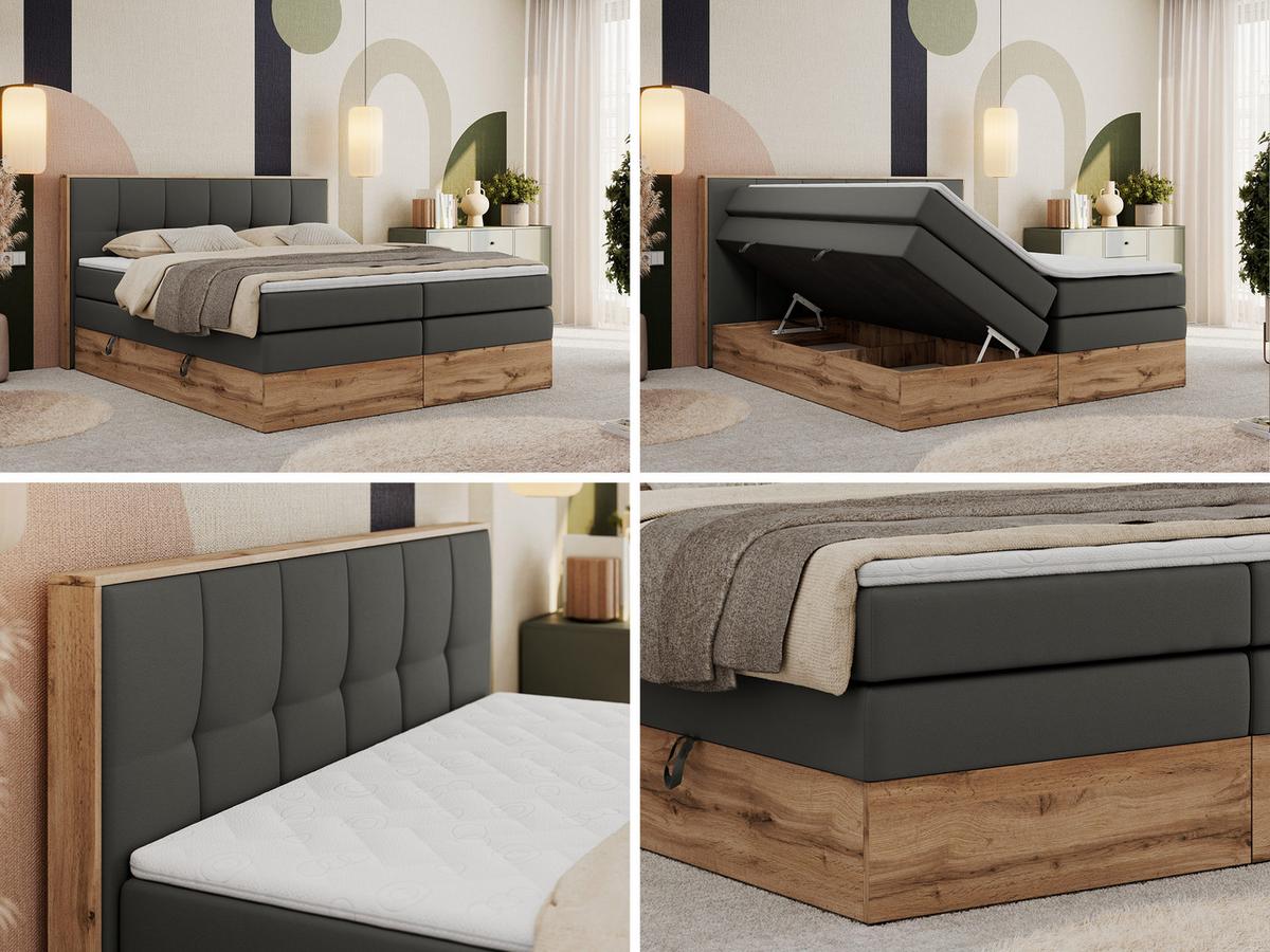 BOXSPRINGBETT ALBERO 1 KING 160/200 Dunkelgrau Kunstleder - H4 - Dunkelgrau, Holz/Textil (160/200cm) - MKS
