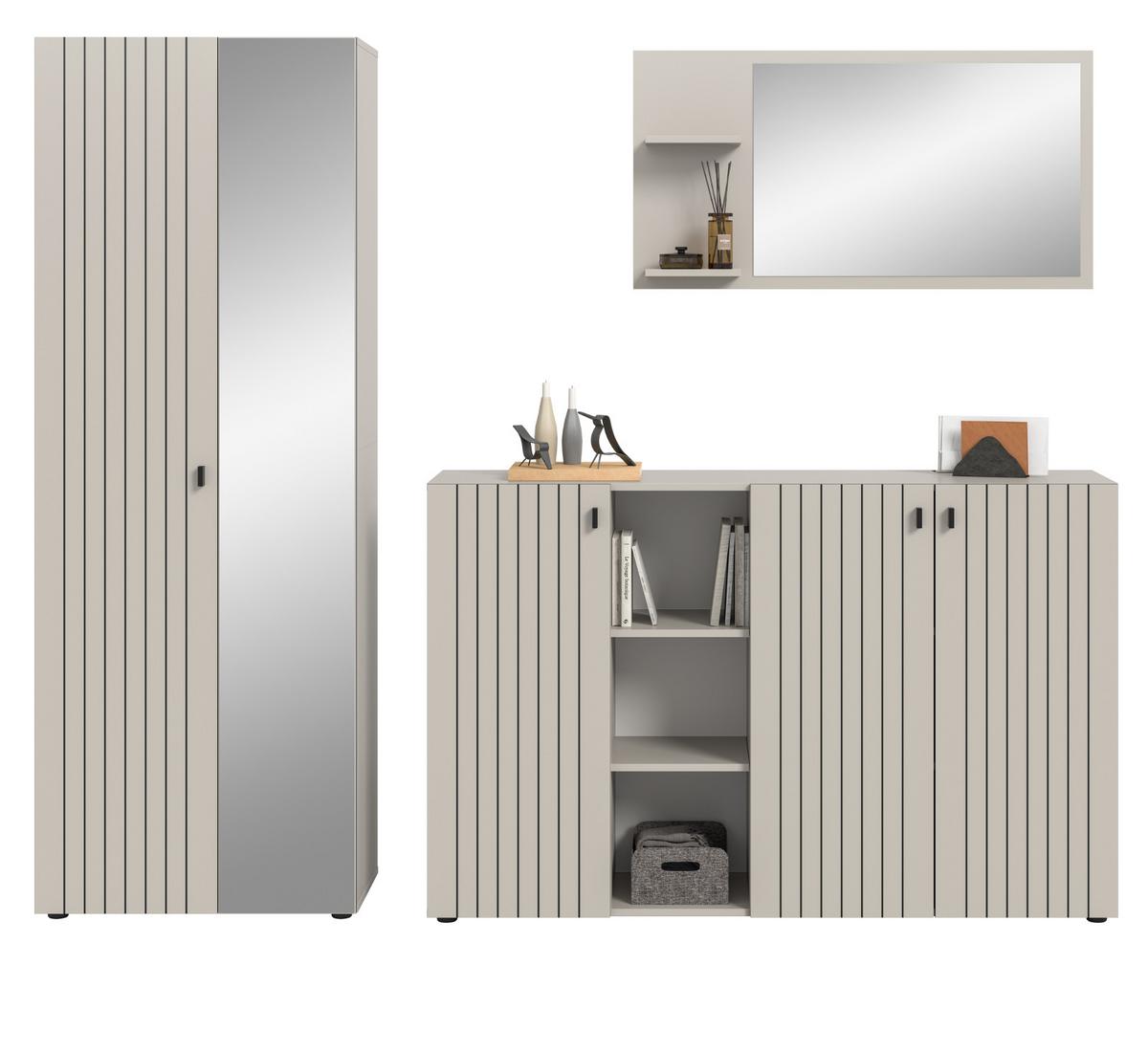 GARDEROBEN-SET 3-teilig Kaschmir 235 cm, Garderobenschränke mit 15 Fächern - Kaschmir/Schwarz, Glas/Holzwerkstoff (235/192/37cm) - Inn.Furn