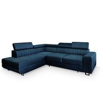 ECKSOFA NOLA L-S Blau Velours-Stoff mit Schlaffunktion - Blau/Silberfarben, Holz/Textil (253/190cm) - MASSENO