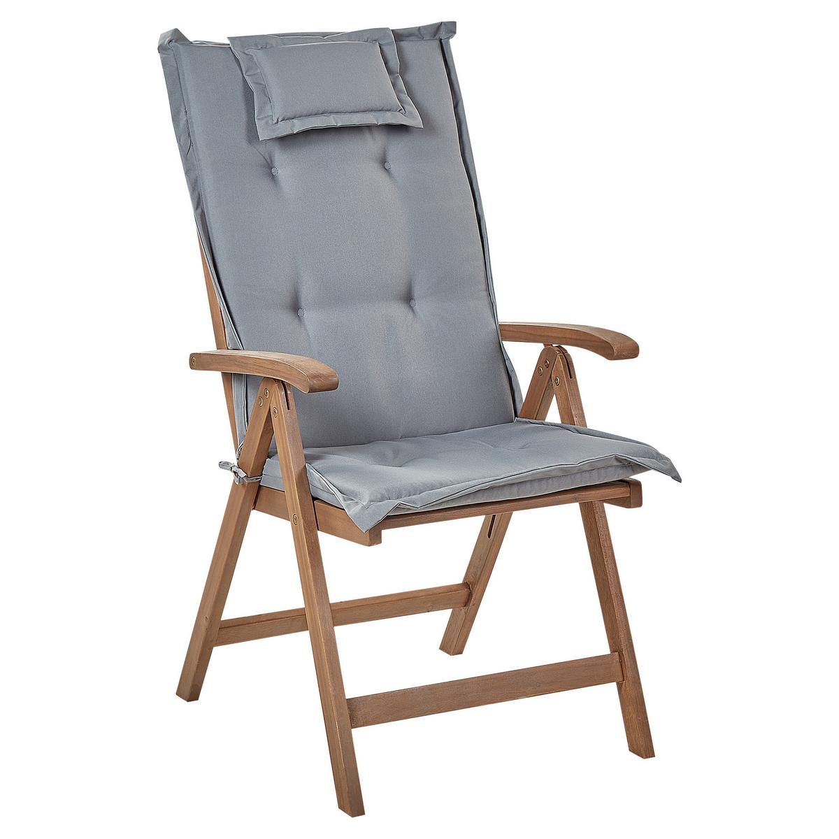 GARTENSTUHL 6er-Set Akazienholz dunkelbraun Auflagen grau Amantea - Dunkelbraun/Grau, Holz (54/105/69cm) - Beliani