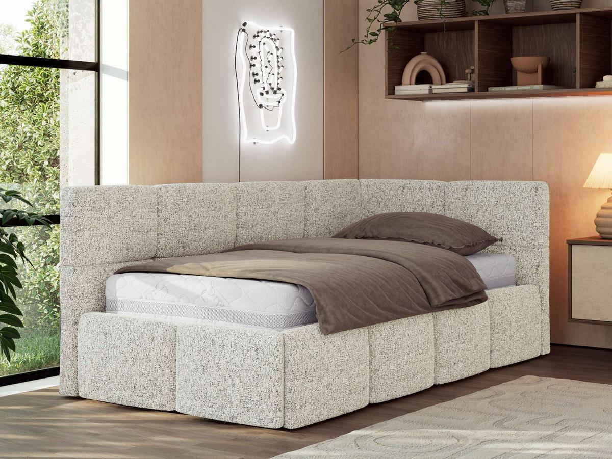 JUGENDBETT ARVO 90/200 - Beige Strukture - Foam-Matratze - Rechts Seite - Beige, Textil (90/200cm) - MKS