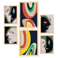 POSTER Set Mit 6 Kontrastische Künste In Liebhaber Abstrakt A3 & A4 Rahmen Aus Hellem Holz - Beige, Papier (29/3cm) - Nacnic