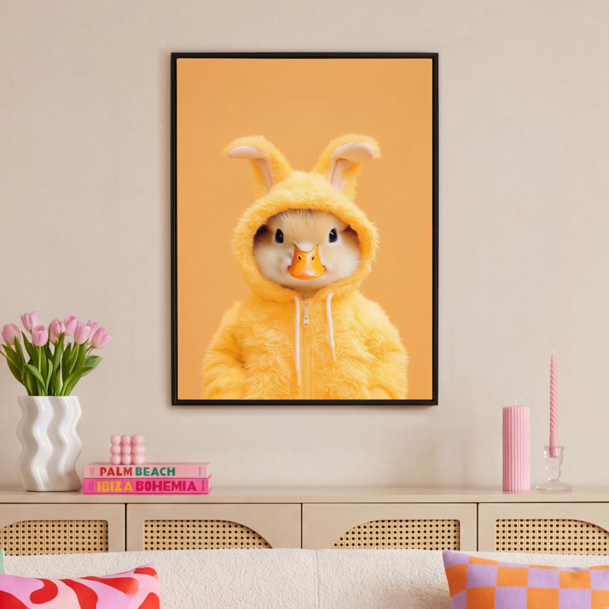LEINWAND Bilder mit Rahmen - Osterhase - Kostüm - Ente - 70x100 - Gelb, Textil (70/100cm) - MuchoWow