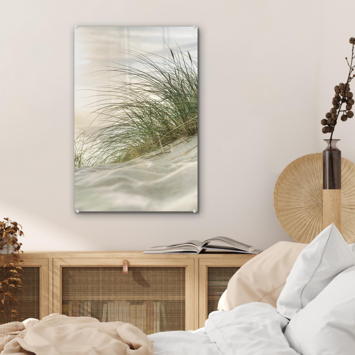 ACRYLGLASBILD Dünen mit Strandhafer in der Sonne des Nationalparks Schleswig-Holsteinisches Wattenmeer Wanddeko Wohnzimmer 40x60 cm - Creme, Glas (40/60cm) - MuchoWow
