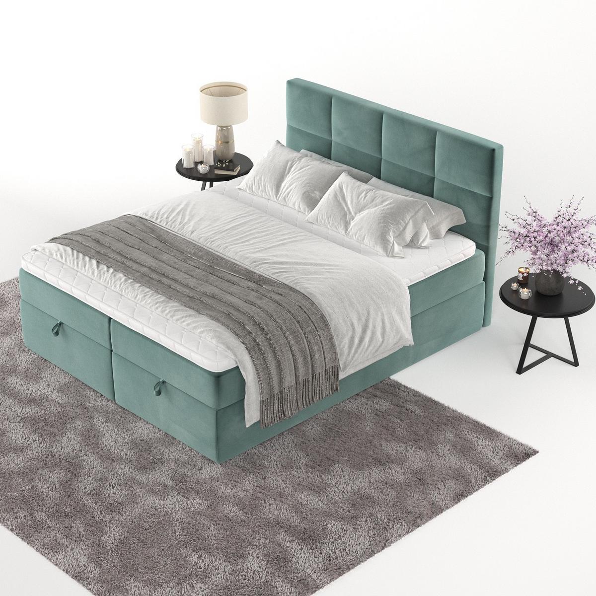 BOXBETT Velto 140/200 cm Türkis im Kronos Stoff - Türkis/Schwarz, Holz/Holzwerkstoff (140/200cm) - AltaBeds