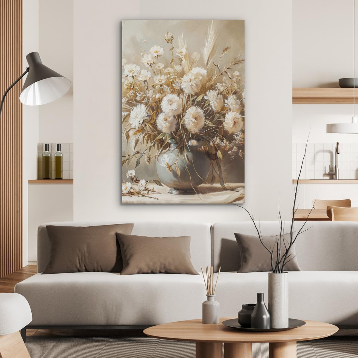 AKUSTIKBILD Blumen - Vase - Stilleben - Beige Wanddeko 70x100 cm - Creme, Kunststoff (70/100/0.9cm) - MuchoWow