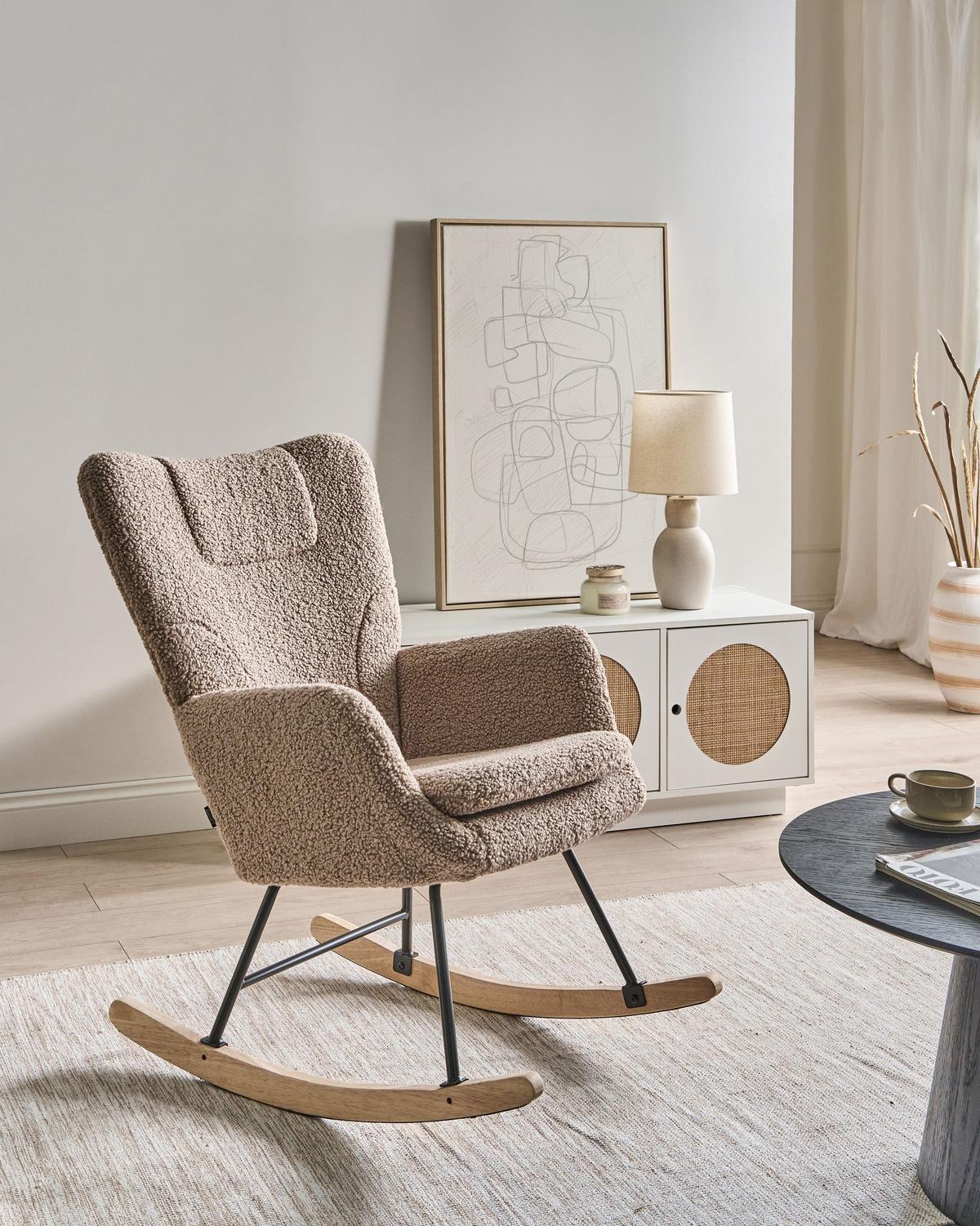 SCHAUKELSESSEL Bouclé Taupe Sandve - Hellbraun/Beige, Textil (72/98/87cm) - Beliani