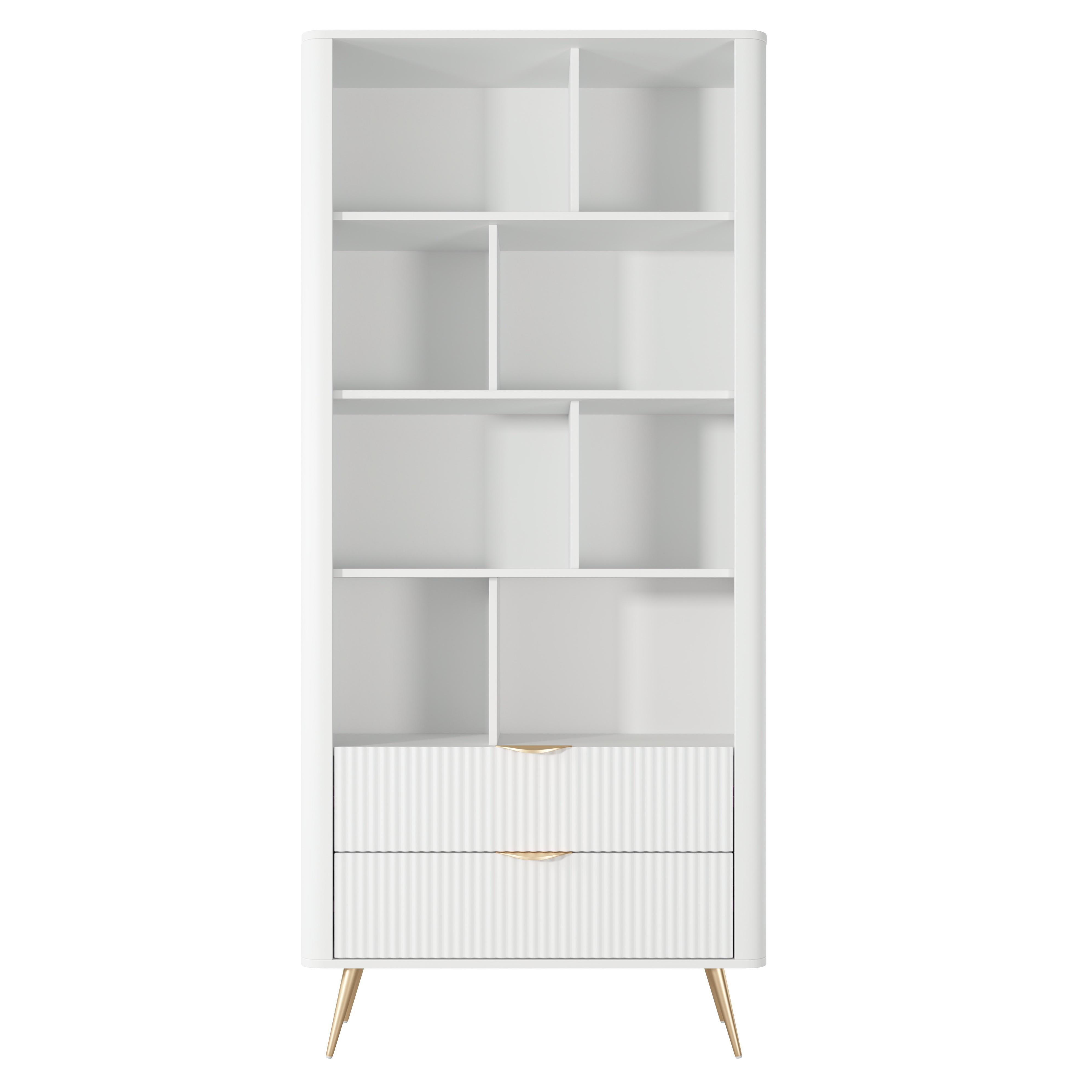 REGAL Vespasia 2S Beige 88,2/193,8/38 cm – Geriffelte Fronten - Goldfarben/Weiß, Holzwerkstoff/Metall (88.2/193.8/38cm) - AX Living