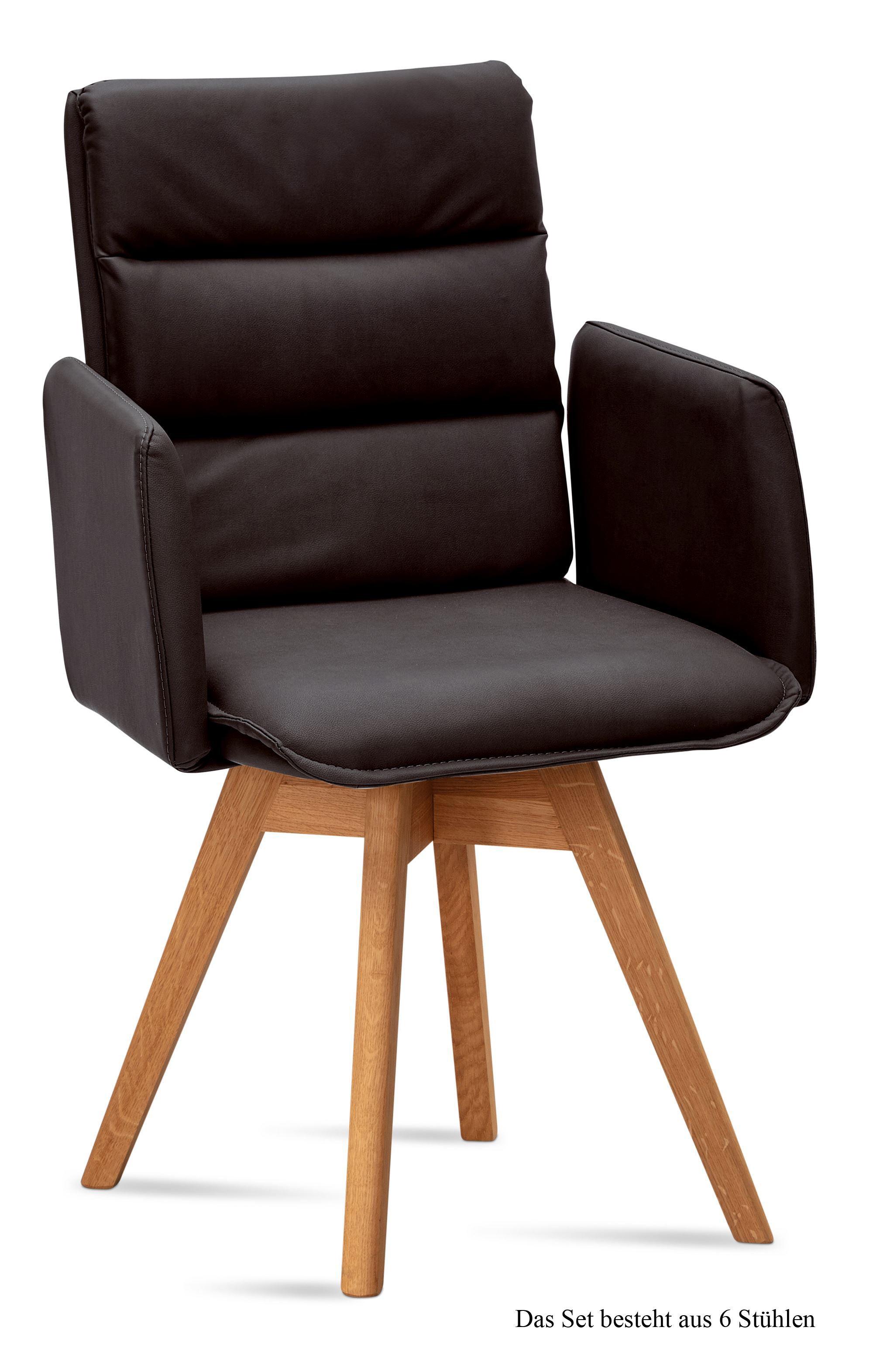 ARMLEHNSTUHL drehbar (6er-Set) Dorri 52x92x60 Eiche geölt/Espresso - Eichefarben/Dunkelbraun, Kunststoff (60/92/52cm) - 58aufmkessel