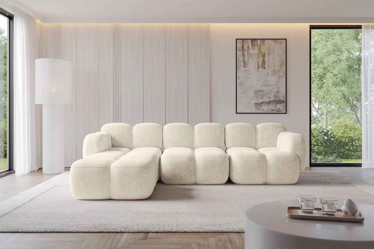 ECKSOFA modulares Sofa Links Miko-L2 302x205x75 Creme Velours - Creme/Schwarz, Holzwerkstoff/Kunststoff (302/205cm) - ALTDECOR
