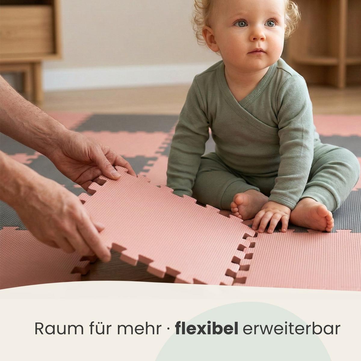 SPIELMATTE mit Rand - 180/90/1 cm Puzzlematte Rosa Grau - Rosa, Kunststoff (30/30cm) - Littletom