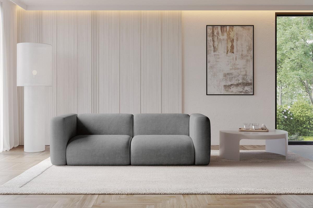 MODULARES Sofa 2-SITZER MIRA-S1 228x89x70 Grau cm Velours - Schieferfarben/Schwarz, Holzwerkstoff/Kunststoff (228/70/89cm) - ALTDECOR