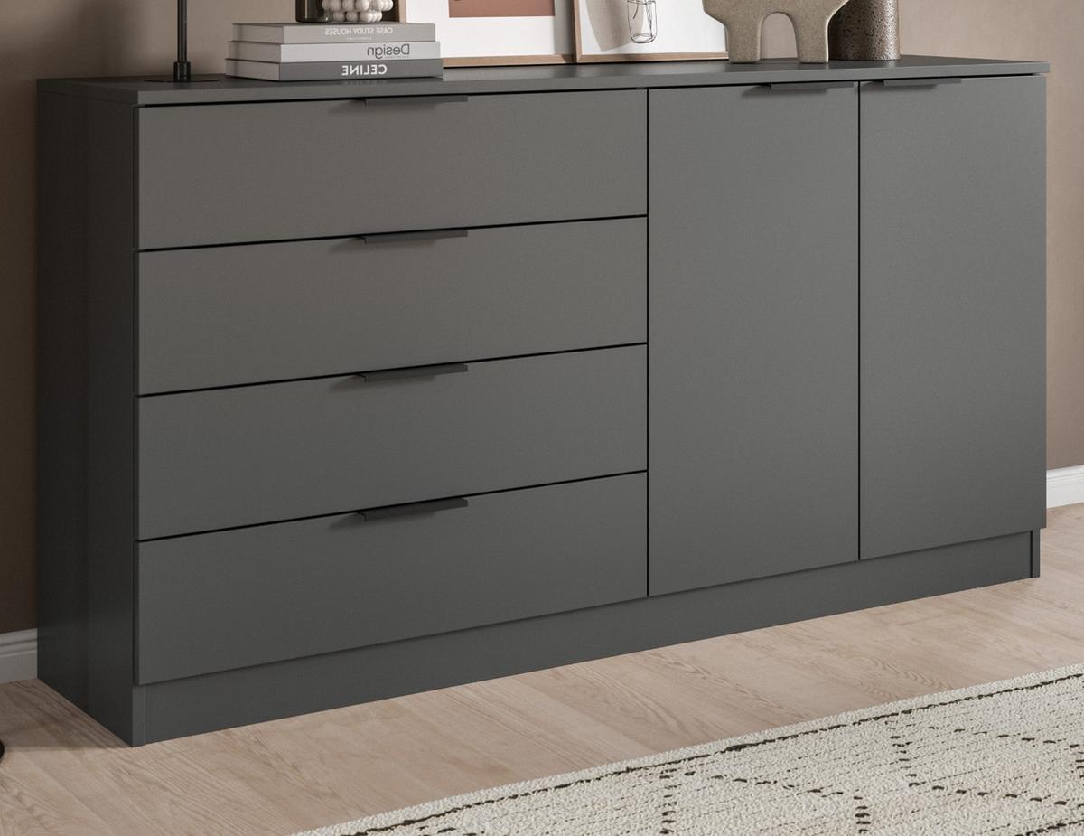 SIDEBOARD grau 148 x 80 cm, Kommode mit viel Stauraum - Schwarz/Grau, Holzwerkstoff/Kunststoff (148/80/35cm) - Inn.Furn