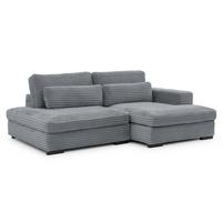ECKSOFA Wolke mit tiefer Sitzfläche, Schlaffunktion und praktischem Bettkasten aus weichem Grau Cordstoff - Schwarz/Grau, Holz/Kunststoff (225/162cm) - S-Style