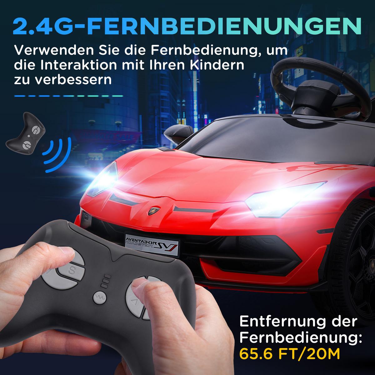 ELEKTROAUTO Elektrisches Kinderfahrzeug, Elektrofahrzeug inkl. Fernbedienung - Rot, Metall (107.5/63/42cm) - HOMCOM