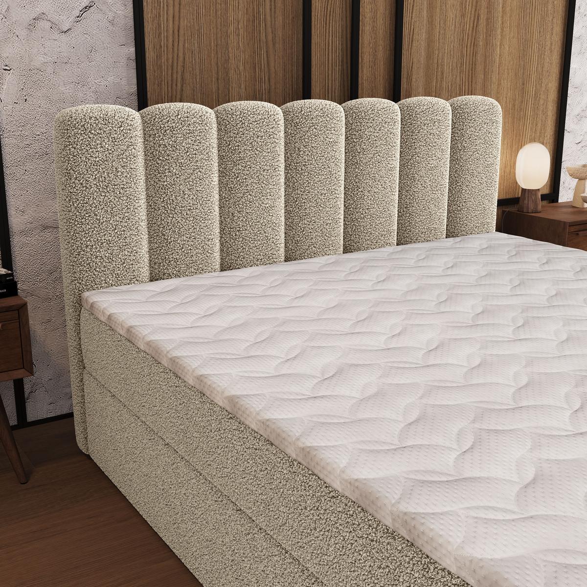 BOXBETT CELLA 140x200 cm mit Matratze und Topper - Creme - Creme, Holz (140/200cm) - MASSENO