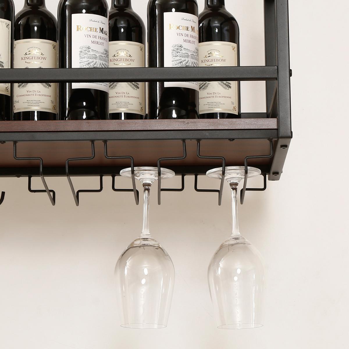 WEINREGAL Borejle - Walnussfarben/Schwarz, Holzwerkstoff/Metall (80/64.5/30cm) - [en.casa]