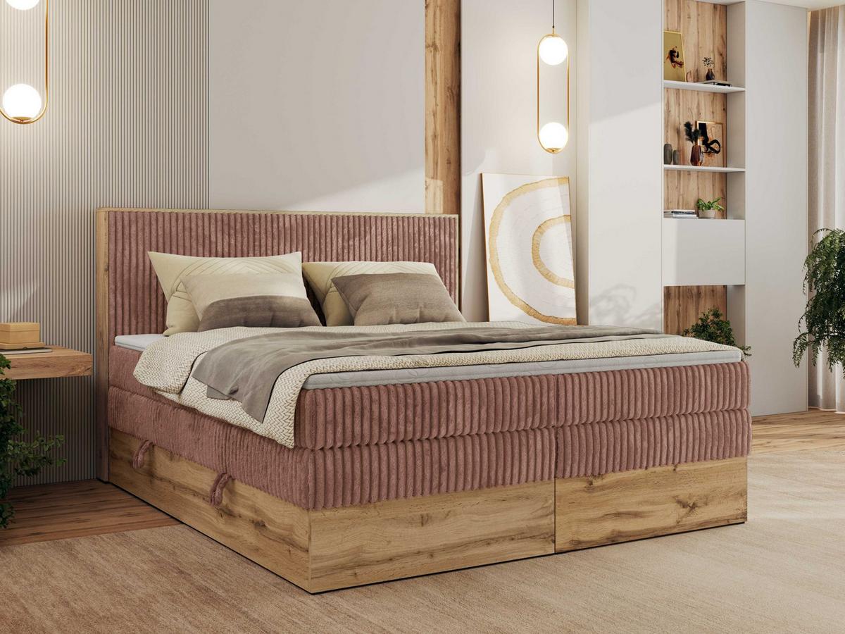 BOXBETT WOOD CLASSIC KING 160/200 - Rosa Cord - H4 - Rosa, Textil (160/200cm) - MKS