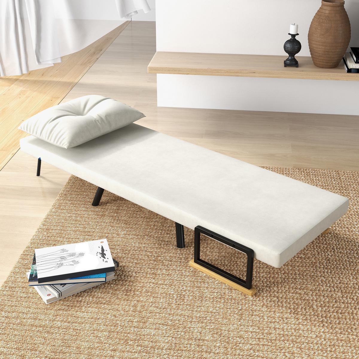 SCHLAFSESSEL, Einzelsofa mit Bettfunktion, Relaxsessel mit Rückenkissen Creme - Creme/Schwarz, Holz/Textil (63/81/73cm) - HOMCOM