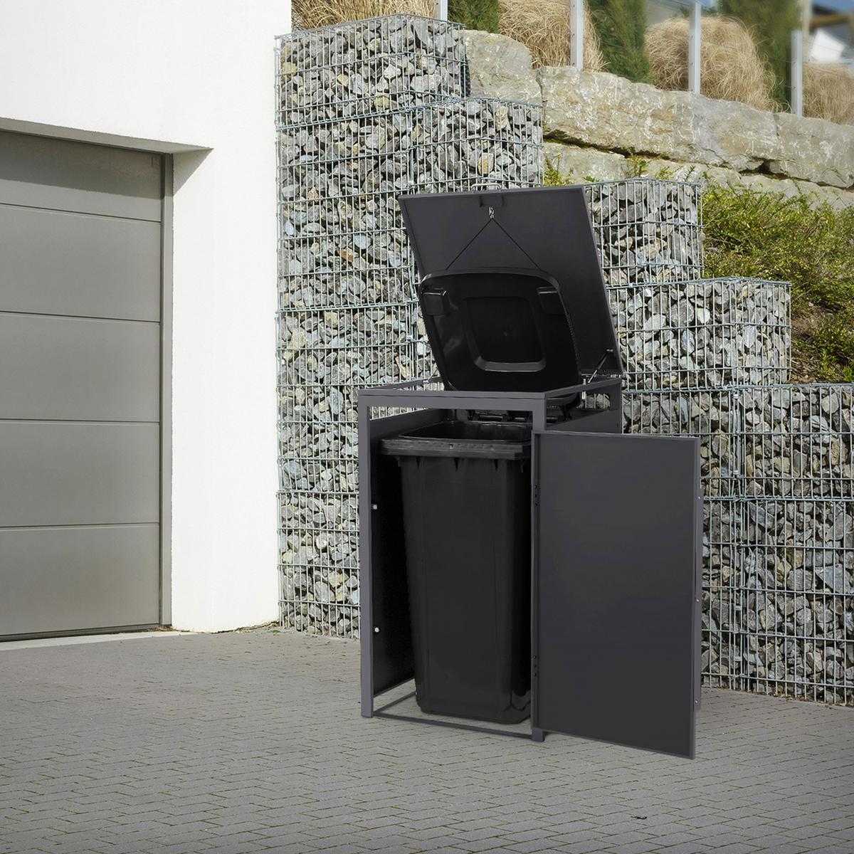 MÜLLTONNENBOX 1er 240L 68x80x120 cm Anthrazit-Eiche dunkel aus Stahl - Dunkelbraun, Metall (80/120/68cm) - ML-DESIGN