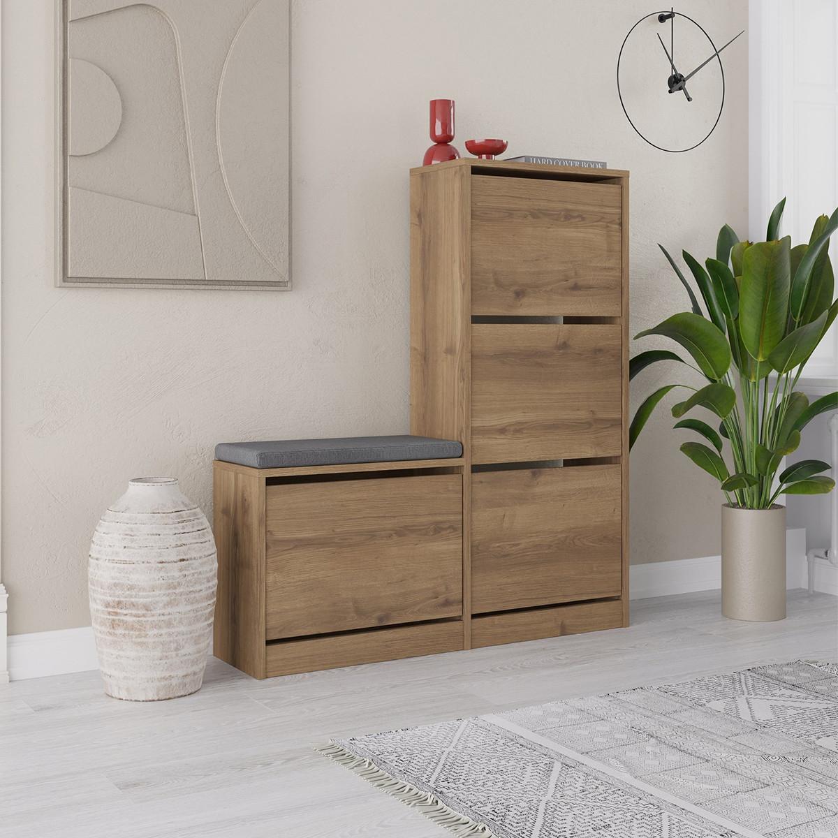 SCHUHSCHRANK 4 Türen L105 cm - Dude - Wildeiche, Holzwerkstoff (105/118.5/26cm) - Calicosy