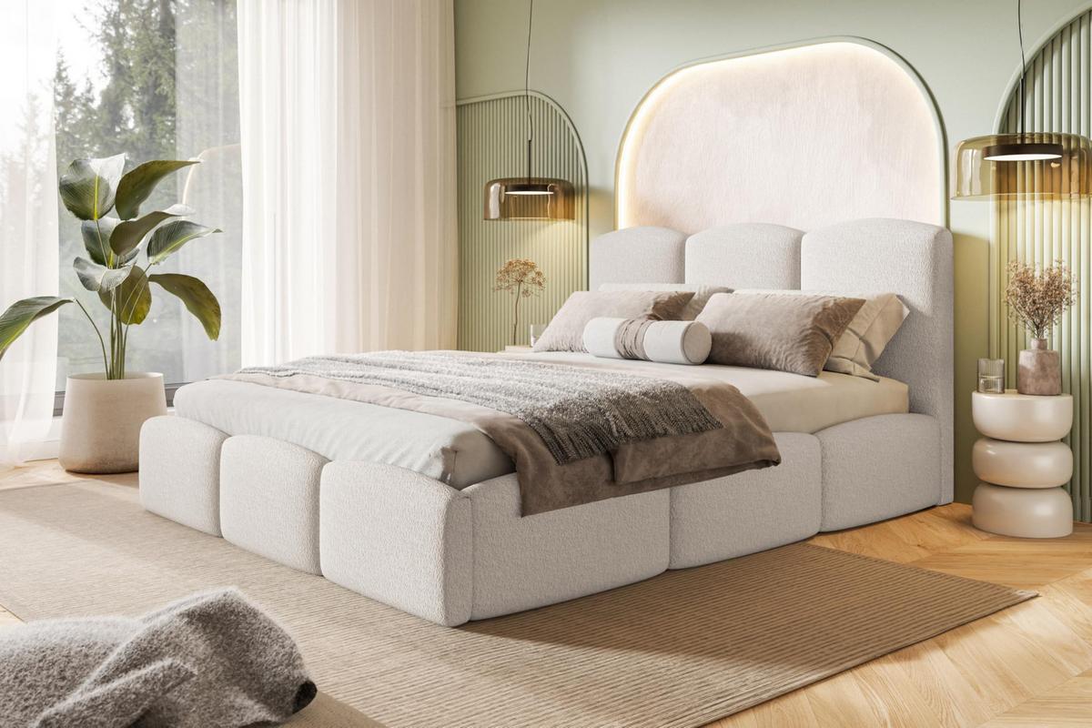 BETT 120x200 - Polsterbett mit Bettkasten und Metallrahmen - Modern Betten - Kuscheliger Catch-Me-Stoff - Kollektion Zoya - Weiß - Weiß, Holz/Textil (120/200cm) - Alpi-Möbel