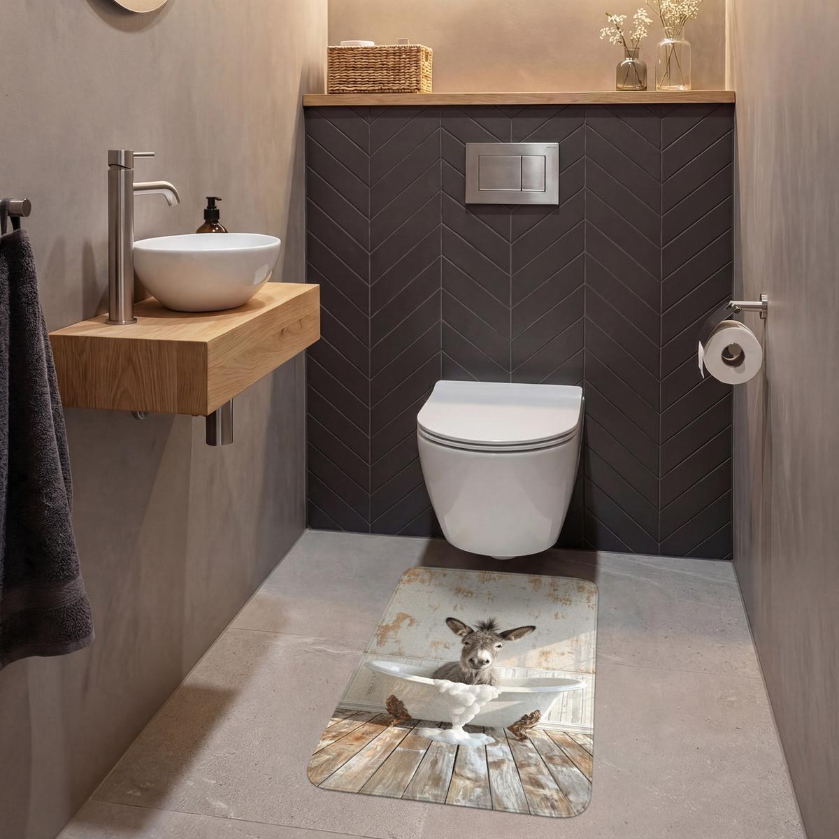 WC-VORLEGER Esel - Tiere - Badewanne - Schaumstoff WC Teppich 50x80 cm - Creme, Textil (50/1cm) - OnlyWow
