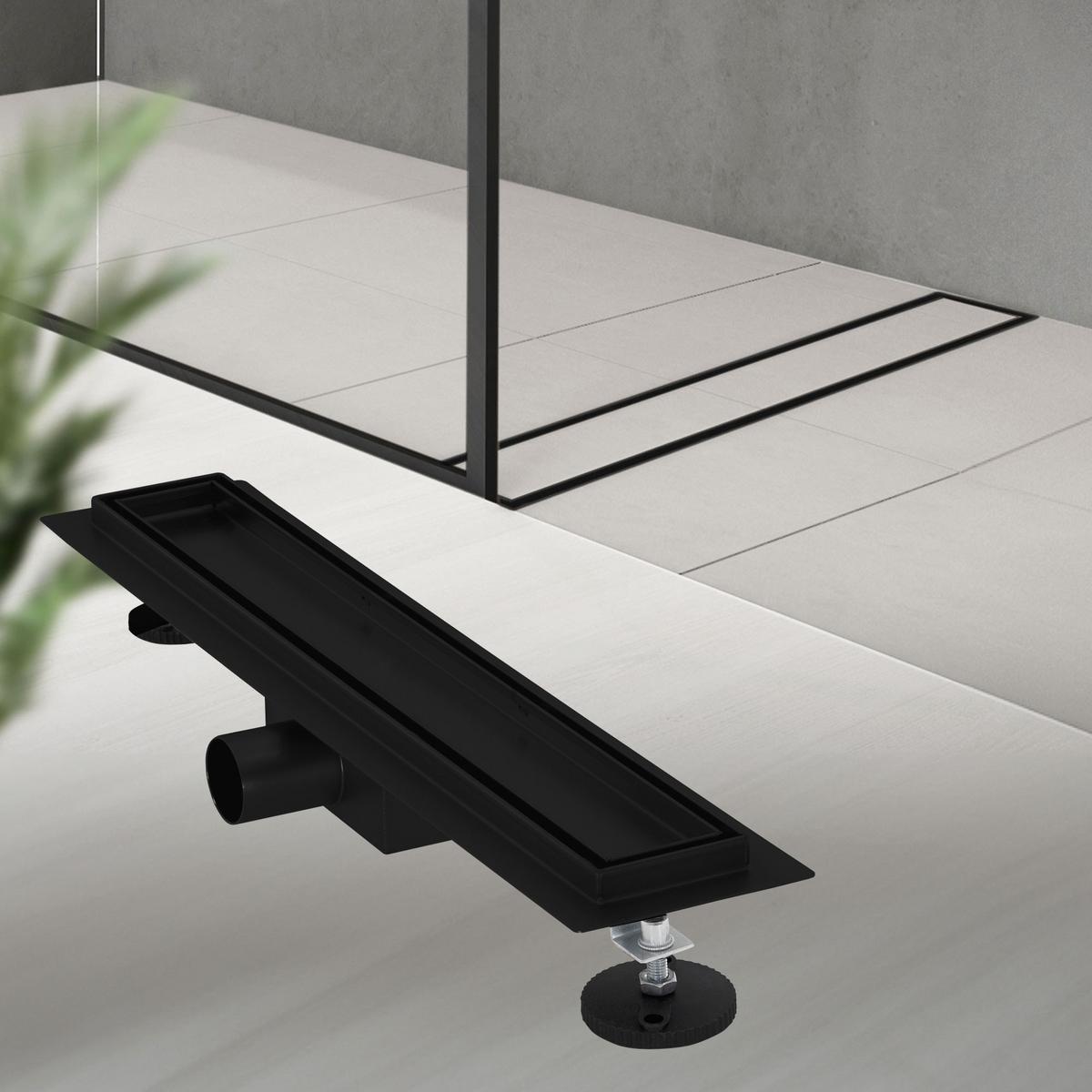 DUSCHRINNE 50cm - Schwarz, Metall (13.9/7.8/54cm) - LuxeBath