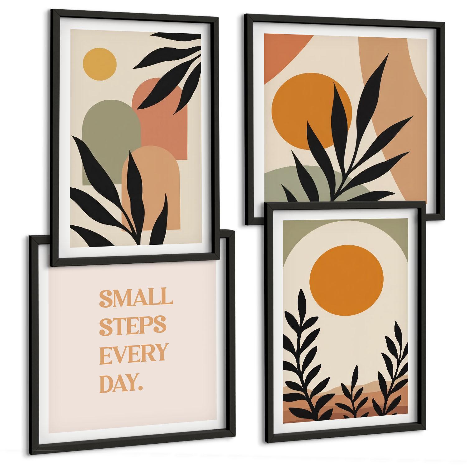 BILDER SET 4er Set - 50x50 cm & 40x60 cm Schwarzer Rahmen - Abstrakte Pflanzenmotive - Schwarz, Kunststoff (50/50cm) - TULUP