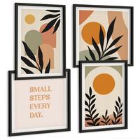 BILDER SET 4er Set - 50x50 cm & 40x60 cm Schwarzer Rahmen - Abstrakte Pflanzenmotive - Schwarz, Kunststoff (50/50cm) - TULUP