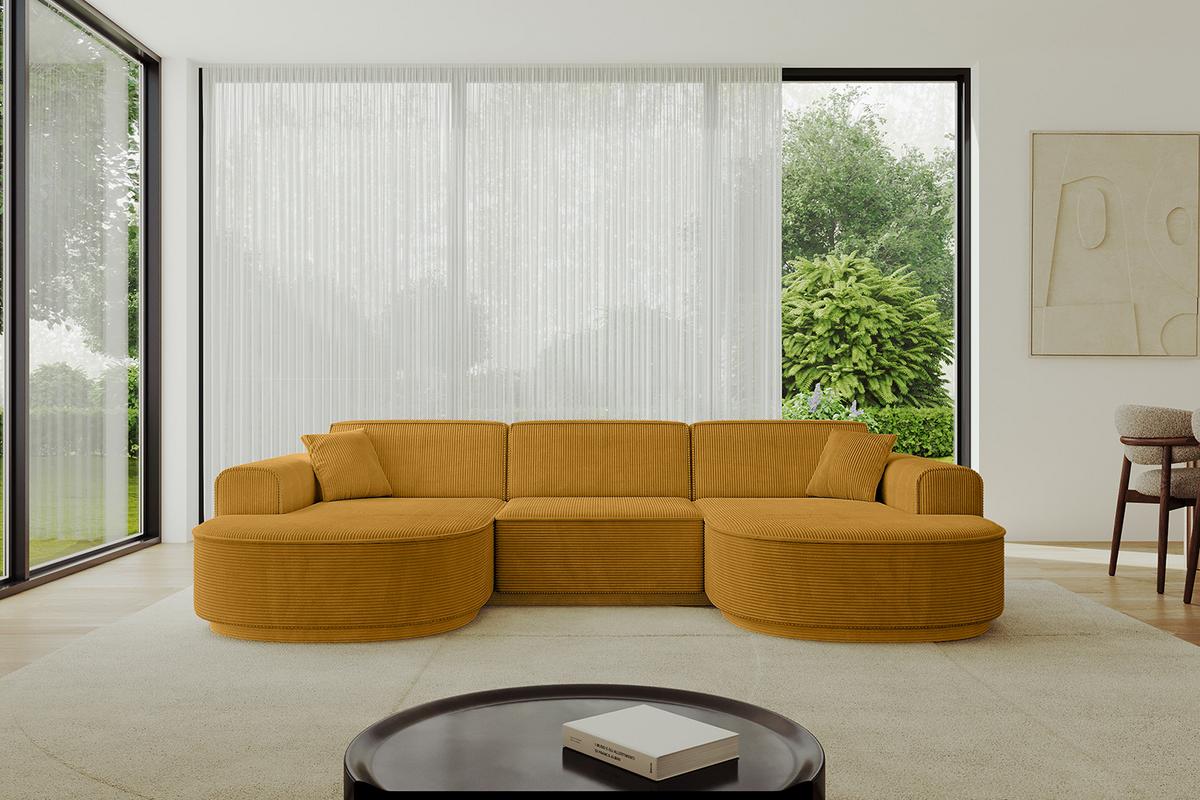 WOHNLANDSCHAFT MARI-U1-v3 - 303x171x83 cm Senfgelb Cord - Gelb/Schwarz, Holzwerkstoff/Kunststoff (303/83/171cm) - ALTDECOR