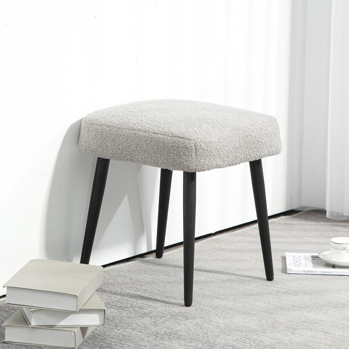 FUSSHOCKER Sitzhocker Quadratischer Schminkhocker mit Kaschmir-Optik, Stahlbeine - Hellgrau, Kunststoff (42/44/42cm) - HOMCOM