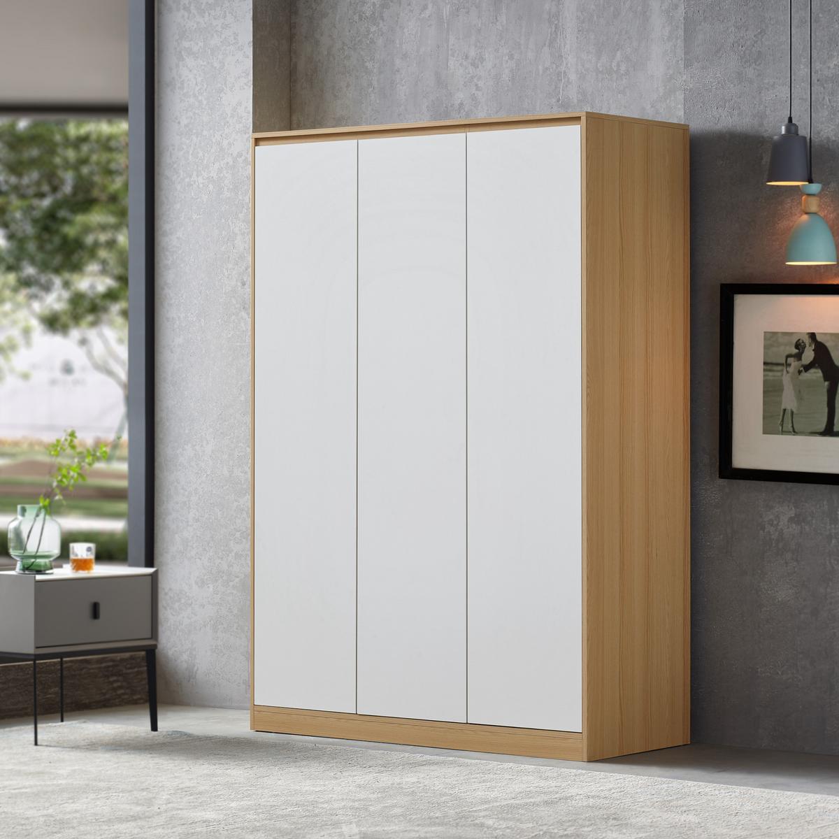 KLEIDERSCHRANK Bastheim - Eichefarben/Weiß, Holzwerkstoff (120/176/52cm) - [en.casa]