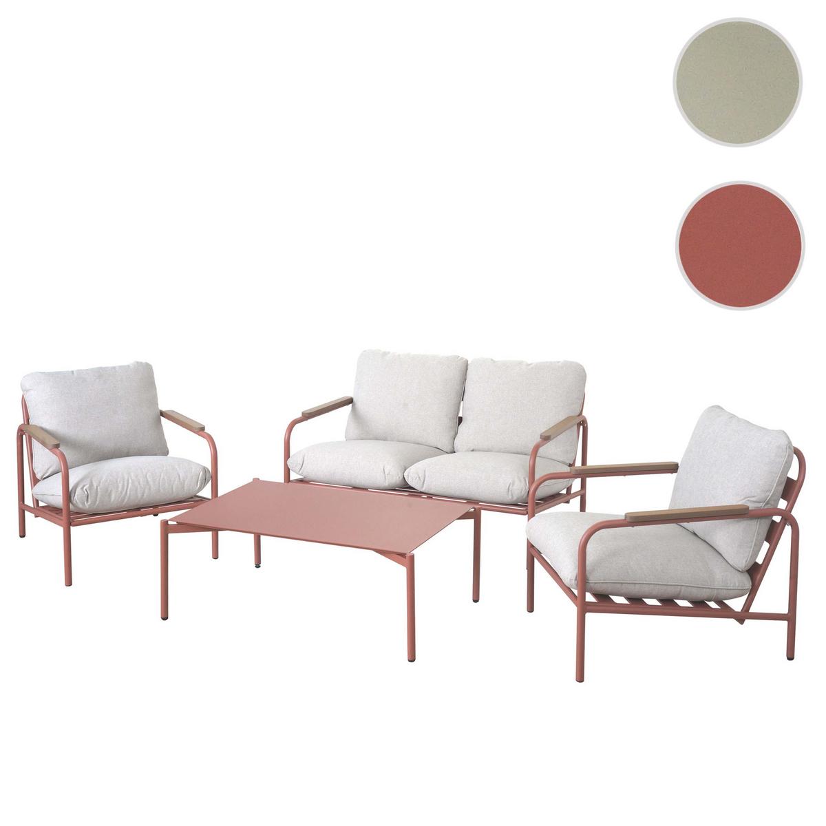 GARTENGARNITUR Rot, Beige 1x 2-Sitzer Gartenbank, 2x Sessel und 1x Tisch-Set - Beige/Rot, Metall - MCW