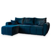 ECKSOFA MADISON Blau Plüsch-Stoff mit Schlaffunktion - Blau/Schwarz, Holz/Kunststoff (246/143cm) - MASSENO