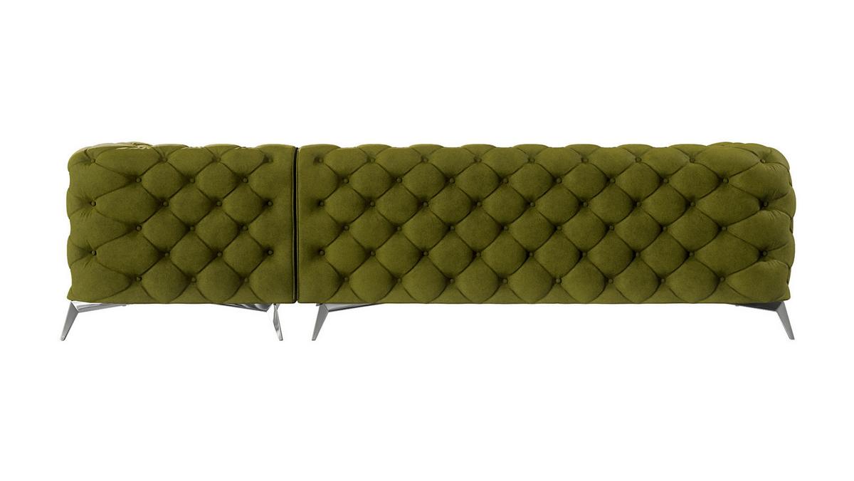 ECKSOFA Chesterfield Laura Olive Samt - Silberfarben/Olivgrün, Holz/Textil (305/200cm) - S-Style Möbel