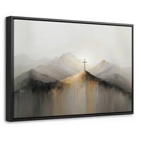 LEINWAND Bilder mit Rahmen - Hügel - Abstrakt - Kreuz - Christentum - 60x40 - Beige, Textil (60/40cm) - MuchoWow