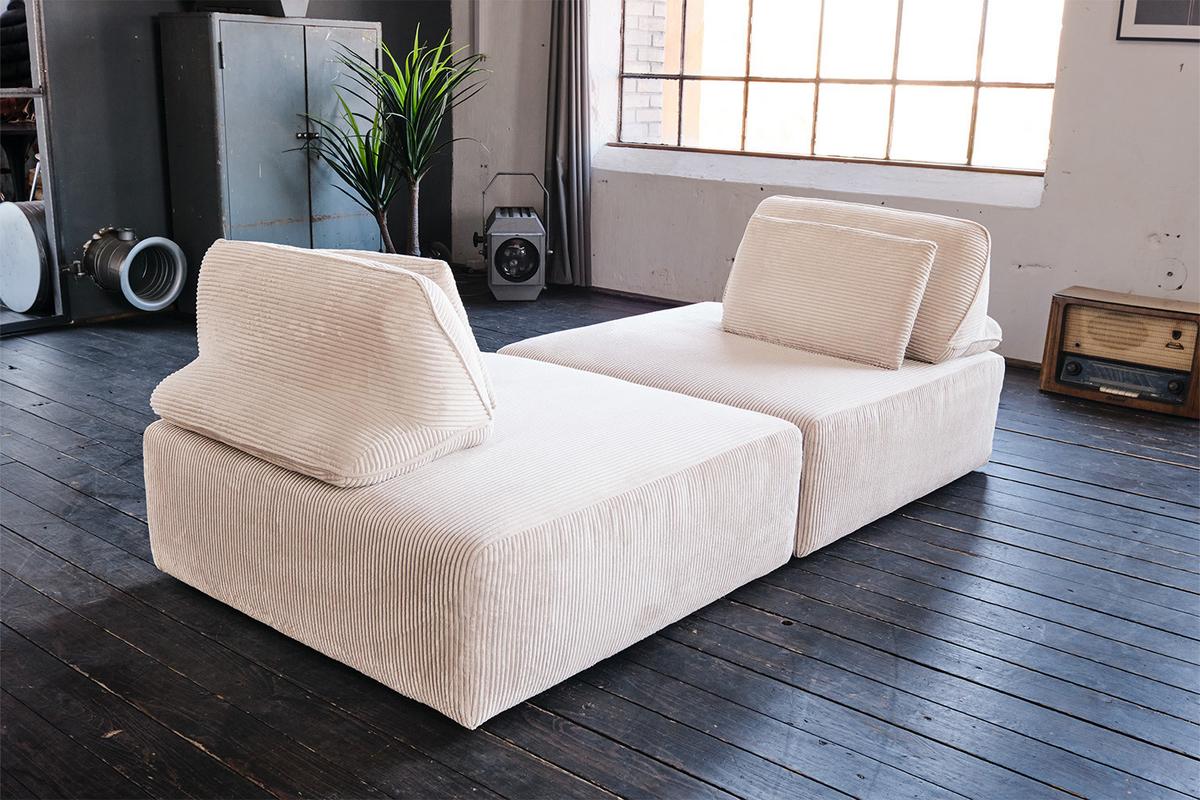 MODULSOFA WIOLO SOFT 2 MODULE 2 KISSEN Cremeweiß Cord - Creme/Schwarz, Kunststoff/Textil (222/84/111cm) - KAWOLA