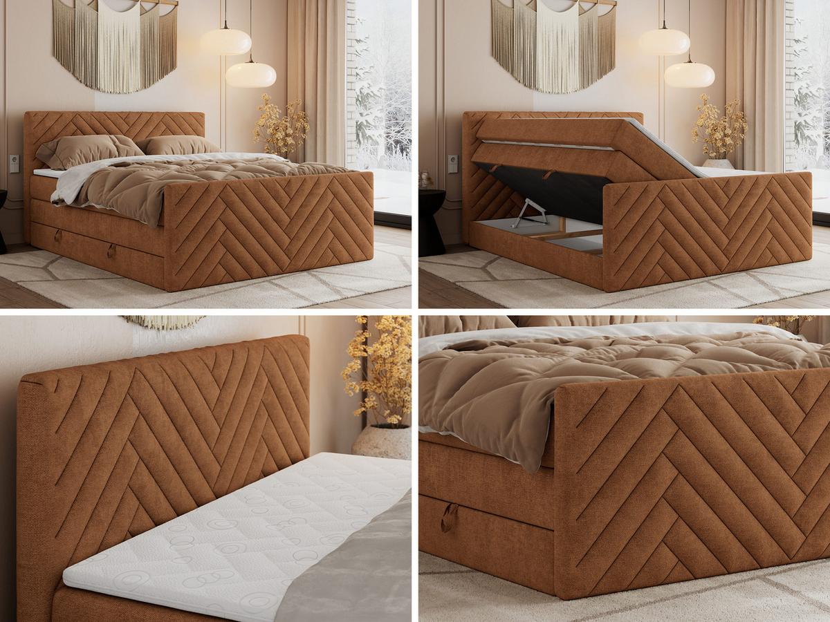 BOXSPRINGBETT PARIS KING DUO - 120/200 - Orange Struktur - H4 - Orange, Holz/Textil (120/200cm) - MKS