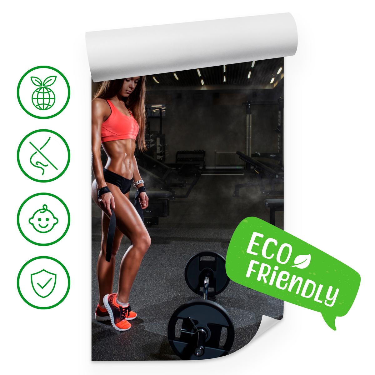 FOTOTAPETE Fit Frau Gym Langhantel Kraft Sport Fitnessstudio 350x256 - Schwarz/Braun, Papier (350/256cm) - Muralo