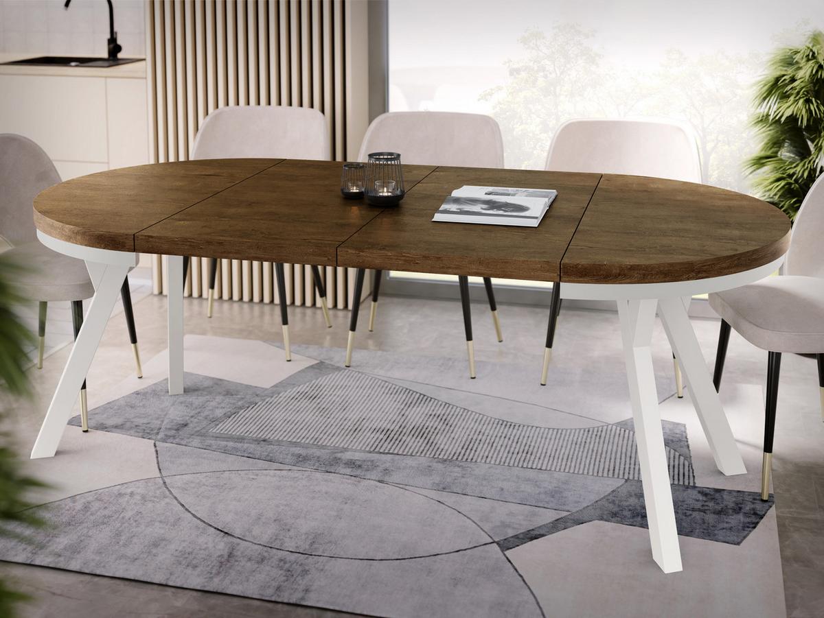 ESSTISCH Lume Weiß runder ausziehbarer, Lefkas Eiche 90-170/90/76 cm - Alteiche/Weiß, Holz/Holzwerkstoff (90/170/76cm) - WFL GROUP