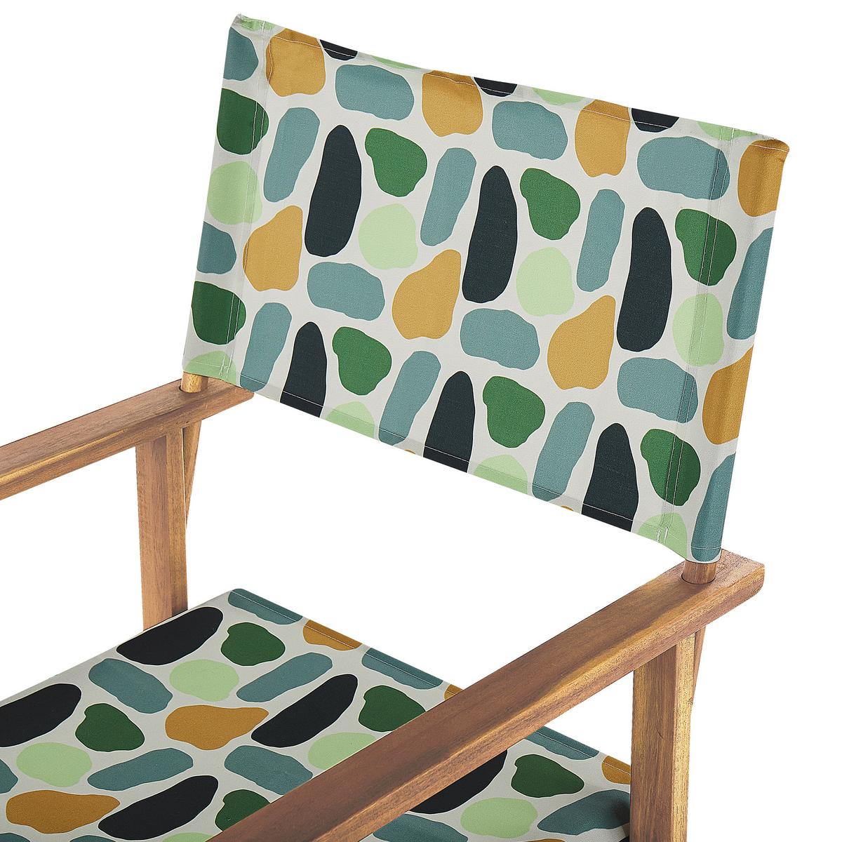 GARTENSTUHL 2er-Set Akazienholz hellbraun Auflagen cremeweiß/mehrfarbig Fleckenmuster Cine - Hellbraun/Creme, Holz (50/91/50cm) - Beliani