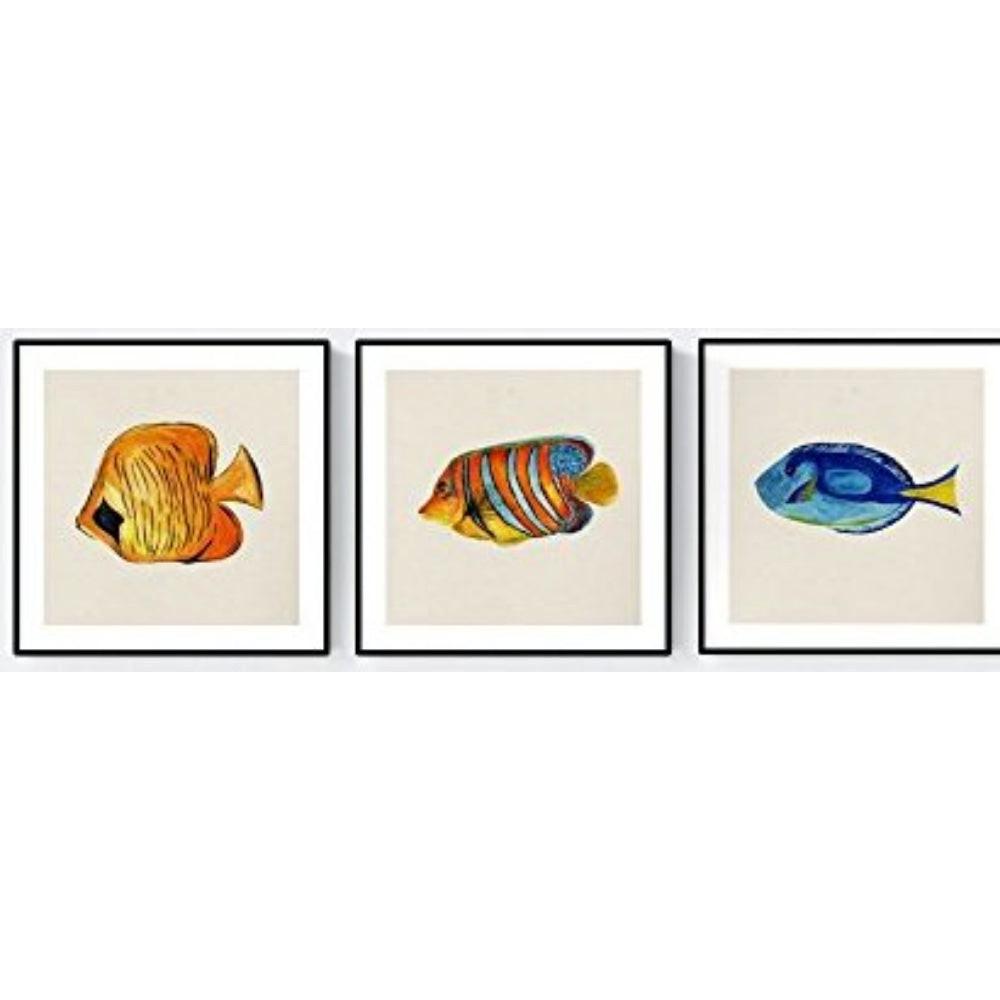 POSTER Set Mit 3 Fische Meeresleben 20X20cm Schwarzer Rahmen - Schwarz, Papier (20/5/20cm) - Nacnic