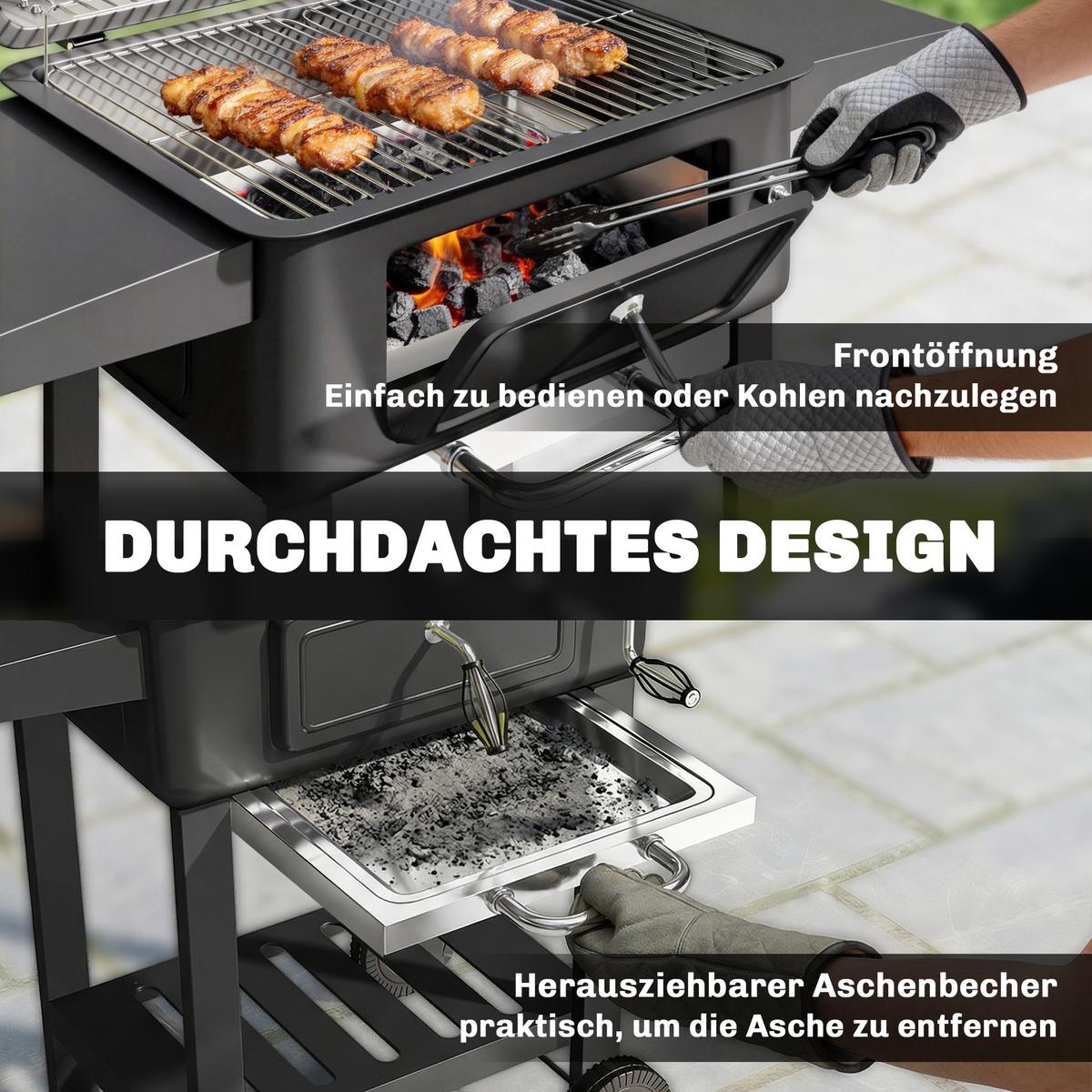 HOLZKOHLEGRILL Metall verzinkter Stahl Schwarz - Schwarz, Metall (63/101.5/112cm) - Outsunny