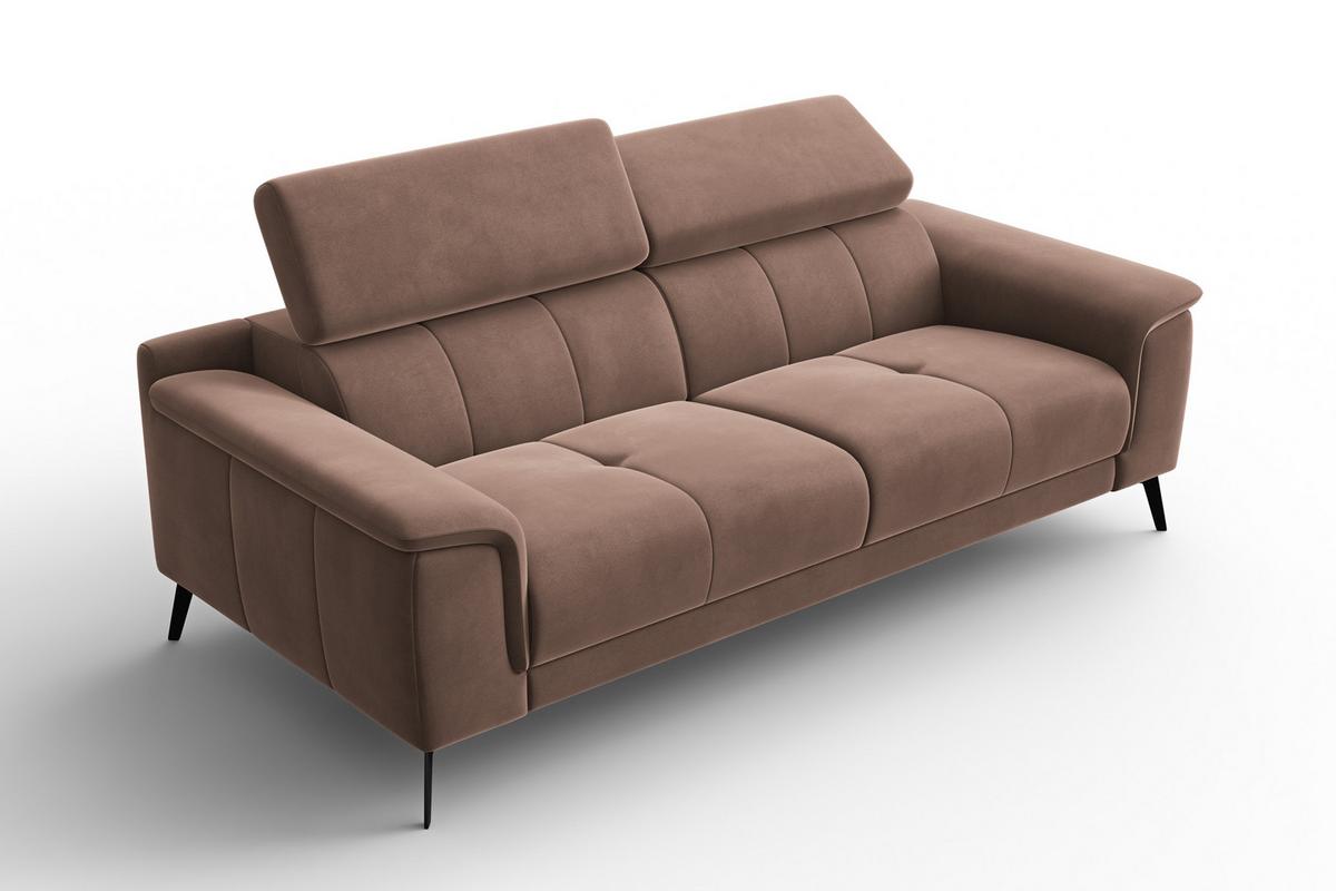 SOFA FIERO 3-Sitzer, Brauner Veloursstoff - Schwarz/Braun, Holz/Textil (212/82/103cm) - Courtois Laville